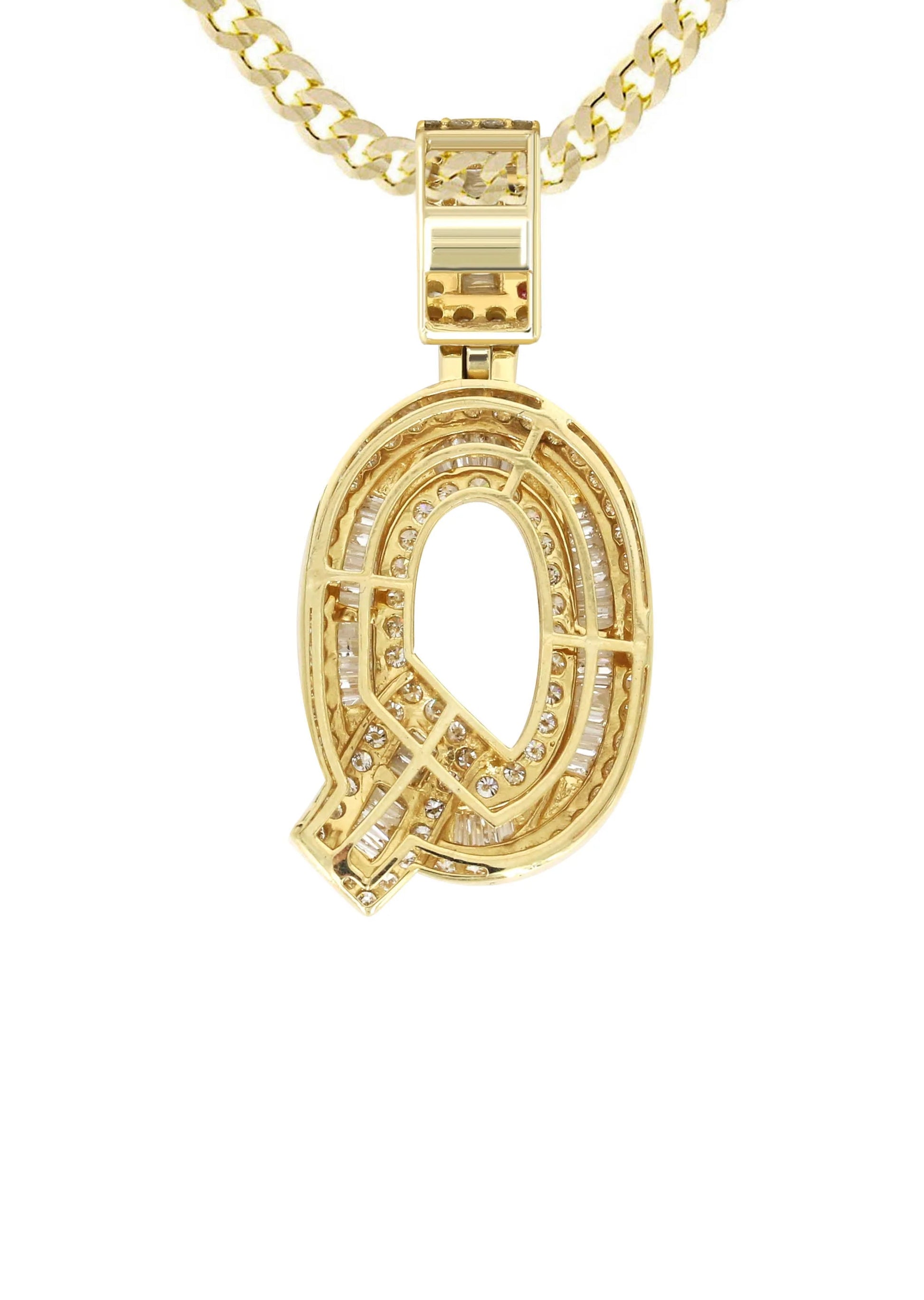 14K Yellow Gold Letter "Q" Baguette Diamond