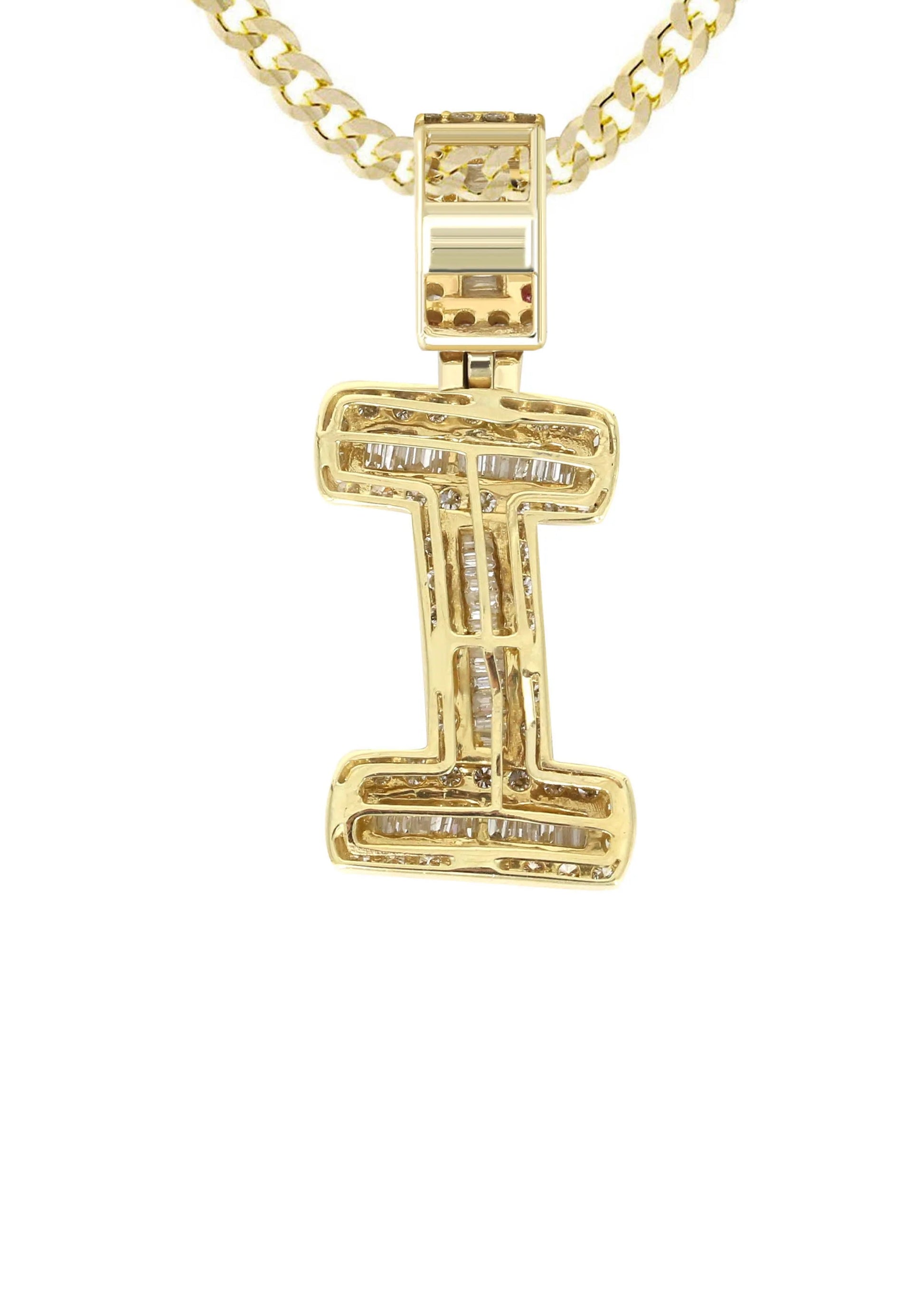 14K Yellow Gold Letter "I" Baguette Diamond