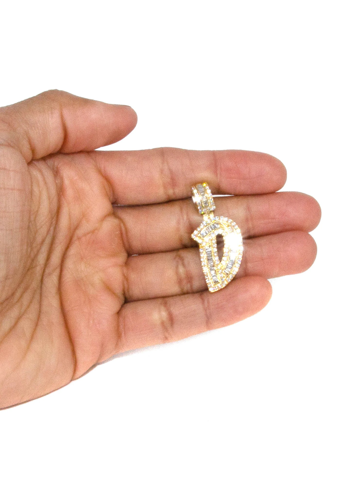 14K Yellow Gold Letter "D" Baguette Diamond Pendant