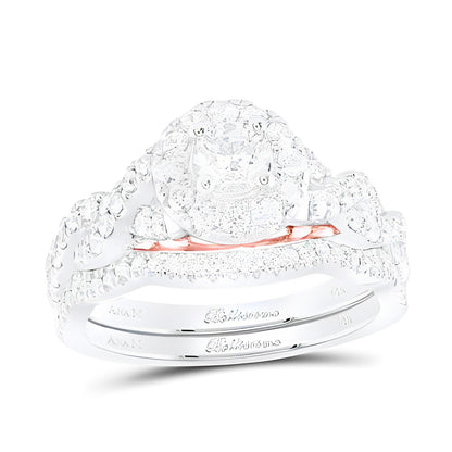 14K Two-Tone Gold Round Diamond Bridal Wedding Ring Set 1 CT-TW (CERTIFIED)