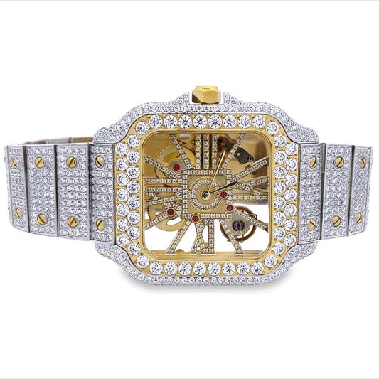 Moissanite skeleton watch front view