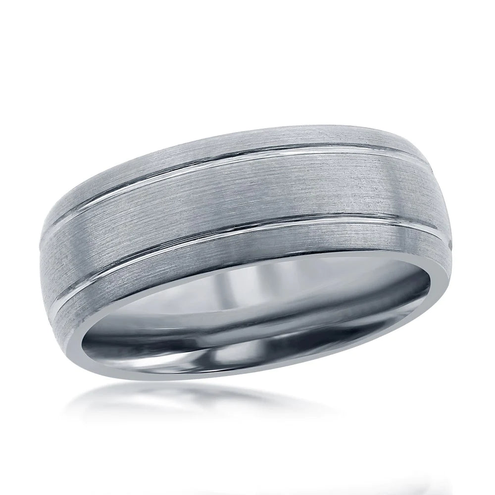 Tungsten Ring - Brushed Silver Double Stripe
