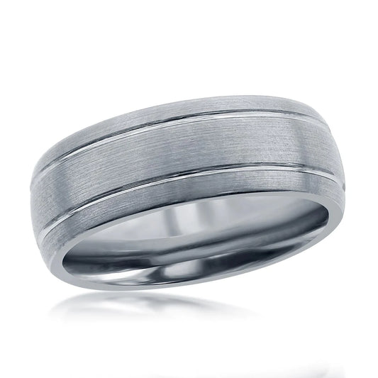 Tungsten Ring - Brushed Silver Double Stripe