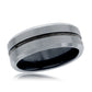 Tungsten Ring - Polished & Matte Silver and Black Stripe