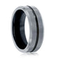 Tungsten Ring - Polished & Matte Silver and Black Stripe