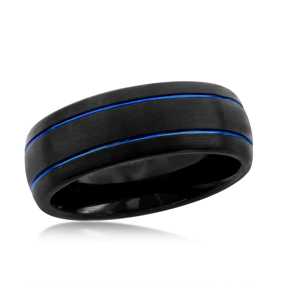 Double Stripe Tungsten Ring - Blue & Black