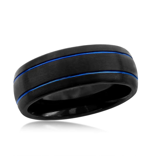 Double Stripe Tungsten Ring - Blue & Black