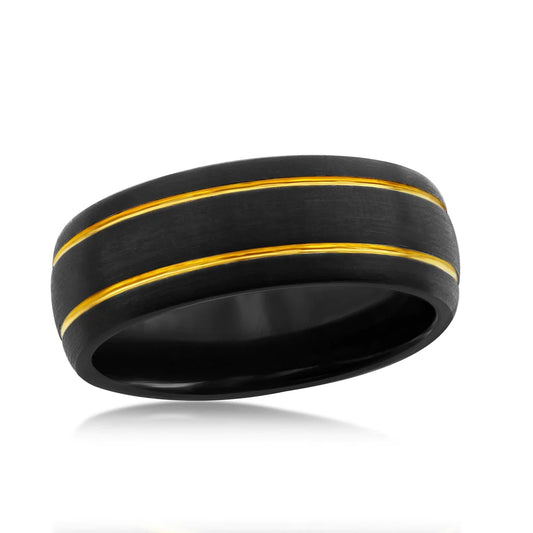 Double Stripe Tungsten Ring - Gold & Black