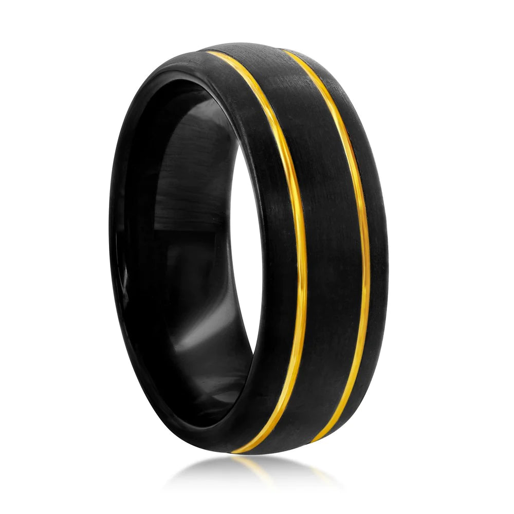 Double Stripe Tungsten Ring - Gold & Black
