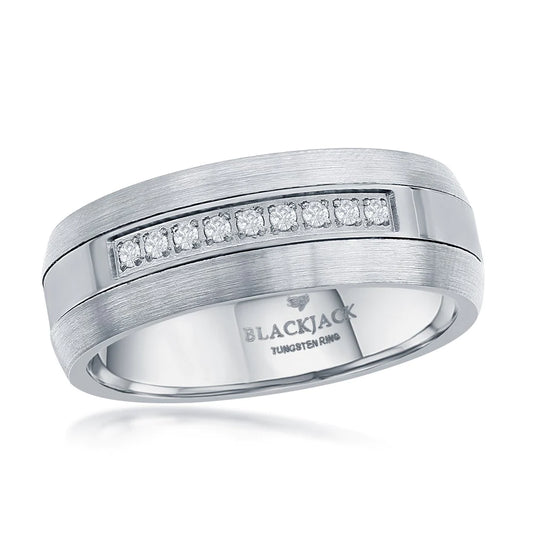 8MM Tungsten Ring - Polished & Brushed Half CZ