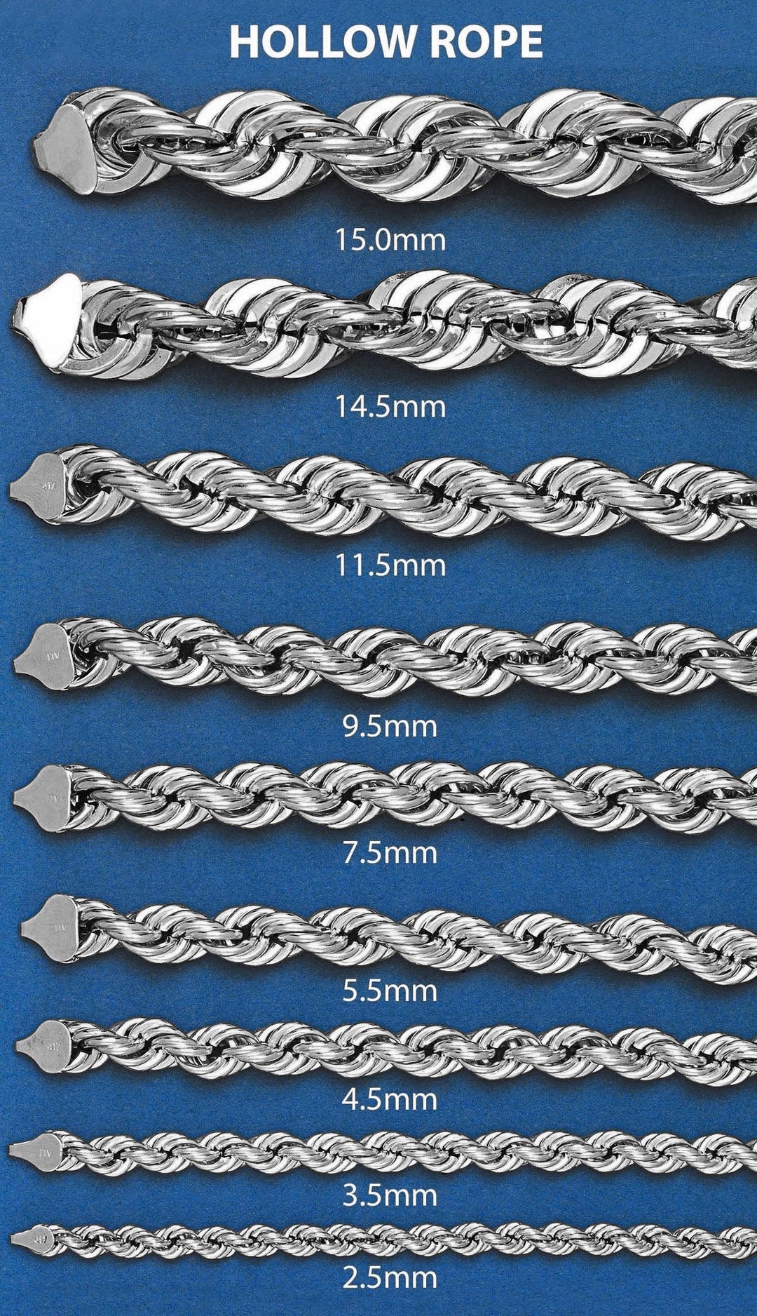 10KT White Gold Hollow Rope Chain