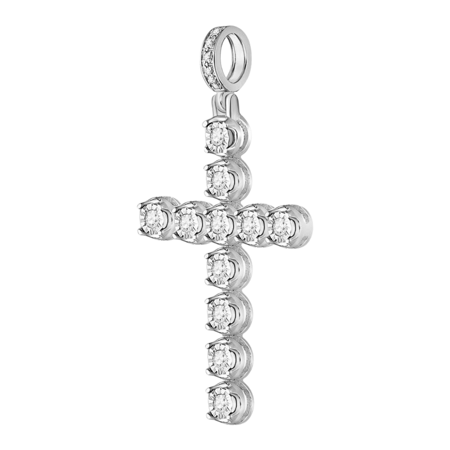 Men's Round Diamond Cross Charm Pendant in 10KT Gold