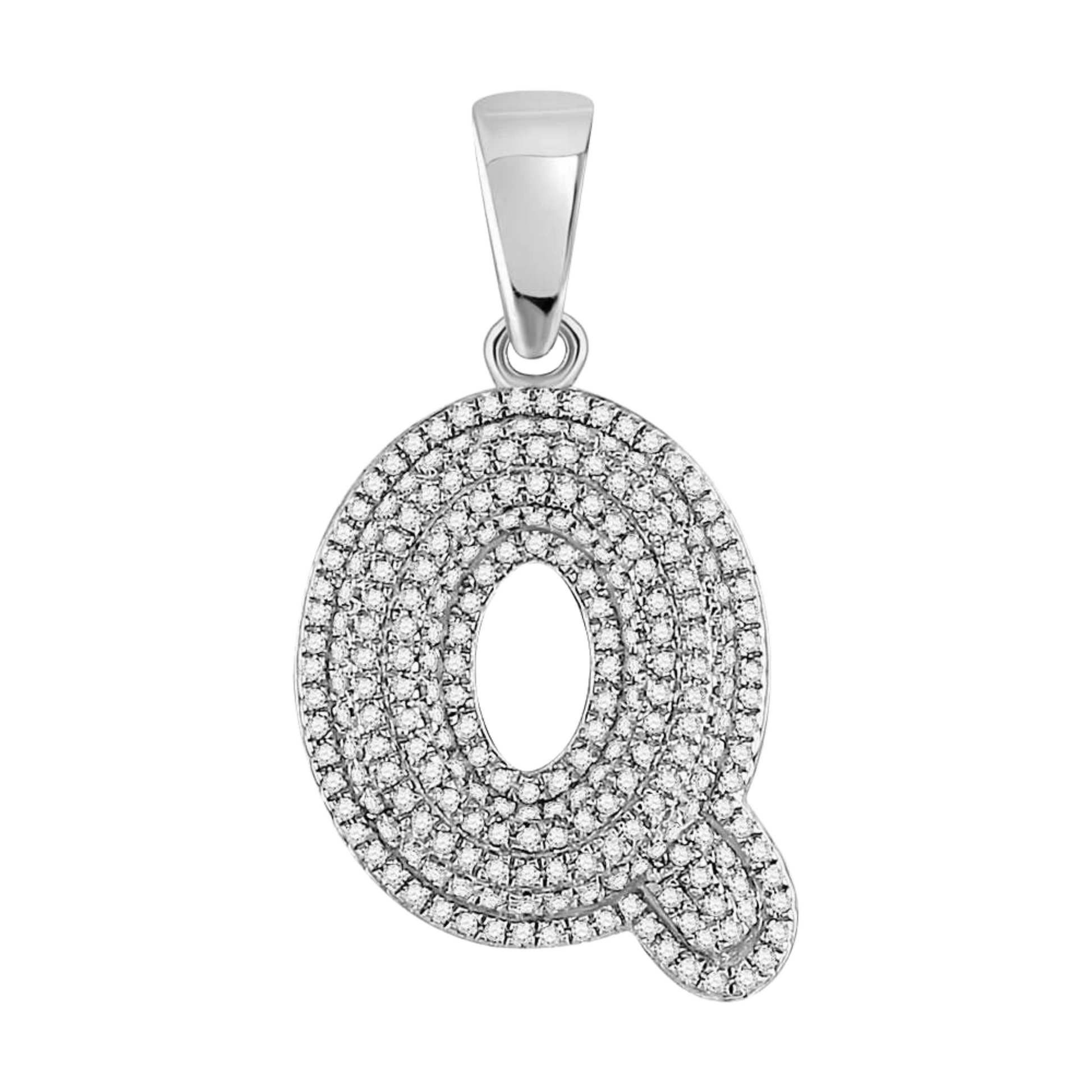 Gold Diamond Letter "Q" Bubble Initial Charm Pendant - 10KT Gold