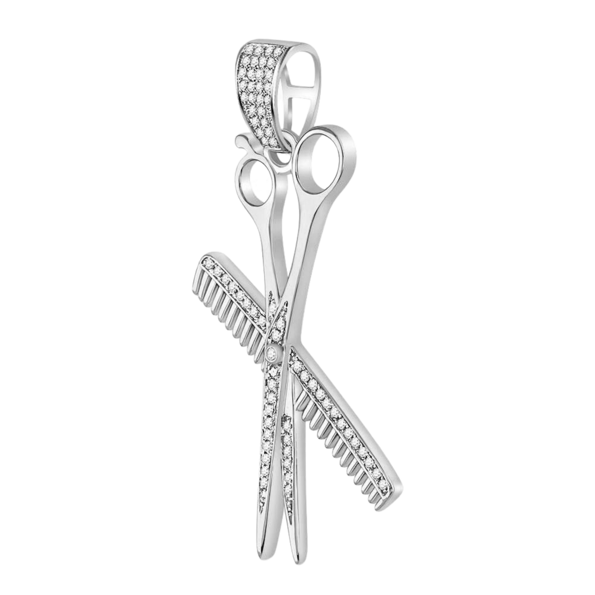 Gold Diamond Barber Scissors Comb Clippers Charm Pendant - 10KT Gold