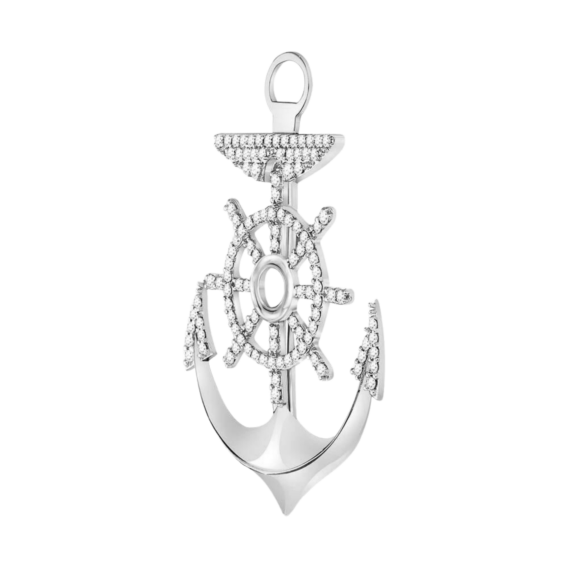 Gold Diamond Anchor Wheel Nautical Charm Pendant - 10KT Gold