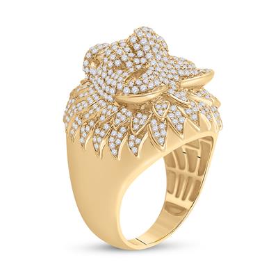 14K YELLOW GOLD ROUND DIAMOND LION HEAD ANIMAL RING 2-3/4 CTTW