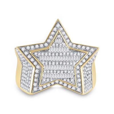 10K YELLOW GOLD BAGUETTE DIAMOND STATEMENT STAR RING 1-1/4 CTTW