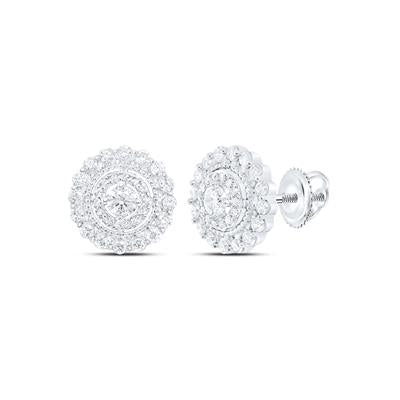 10K YELLOW GOLD ROUND DIAMOND HALO CIRCLE EARRINGS 1 CTTW