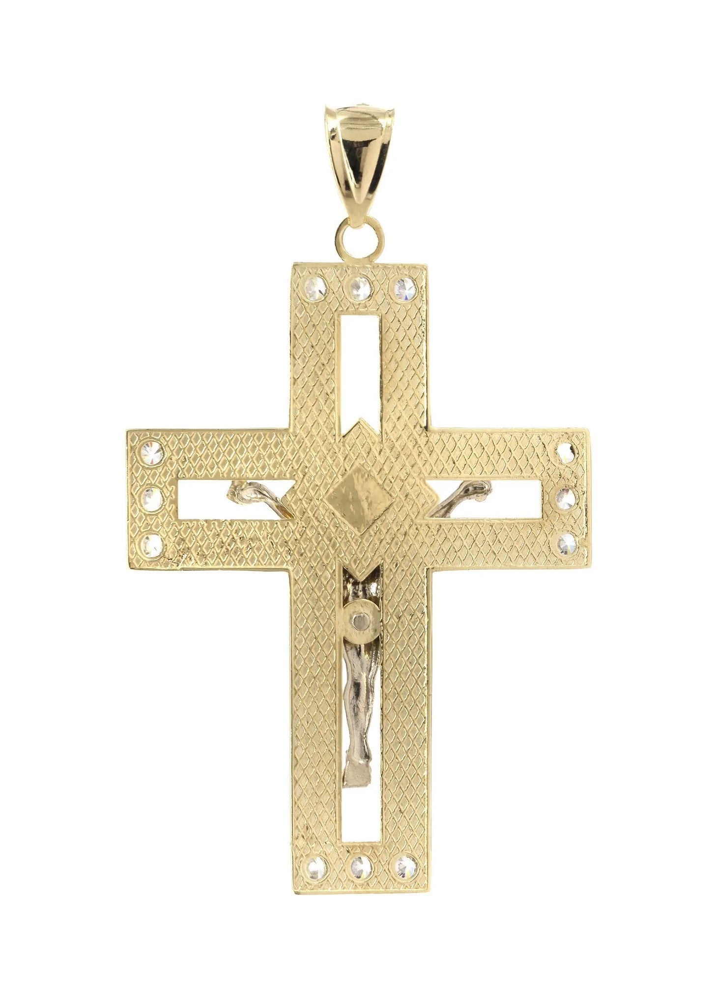 Big Gold Cross & Cz 10K Yellow Gold Pendant. | 9.2 Grams