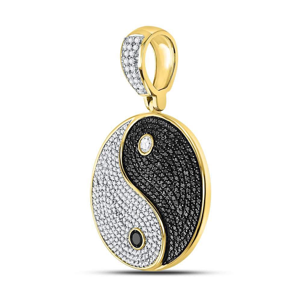 Gold Diamond Round Black Color Enhanced Yin Yang Charm Pendant - 10KT Gold