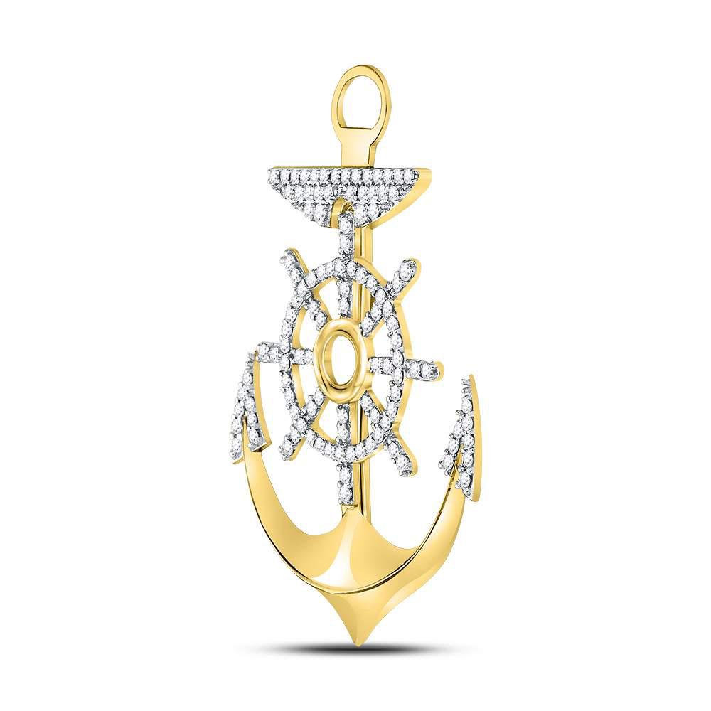 Gold Diamond Anchor Wheel Nautical Charm Pendant - 10KT Gold