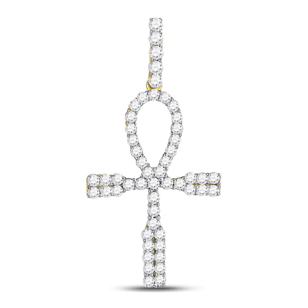 Men's Round Diamond Ankh Cross Charm Pendant in 10KT Gold