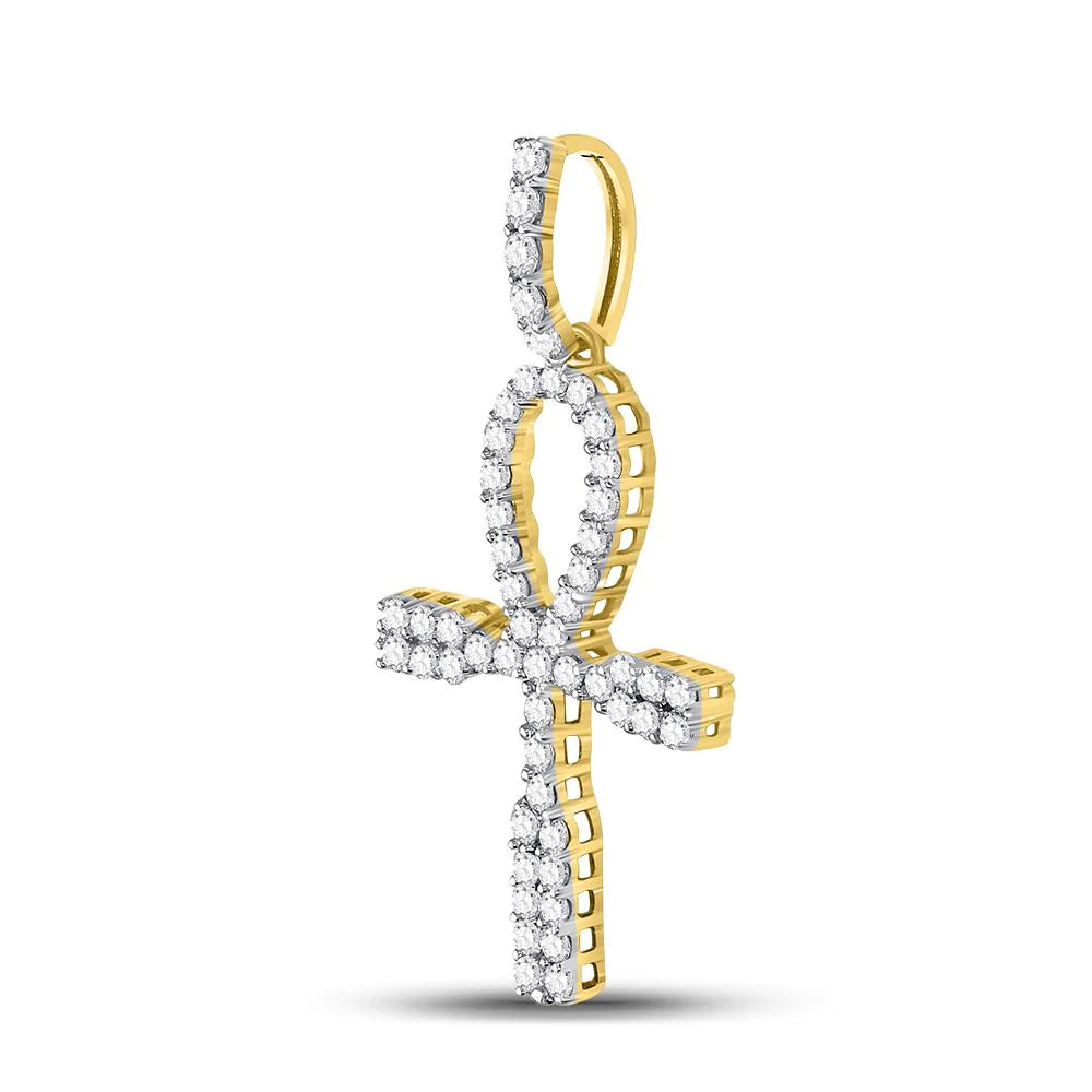 Men's Round Diamond Ankh Cross Charm Pendant in 10KT Gold