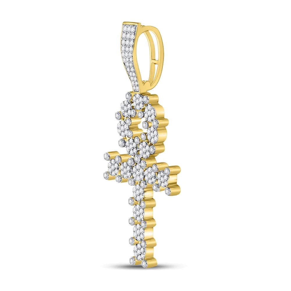 Men's Round Diamond Ankh Cross Charm Pendant in 10KT Gold