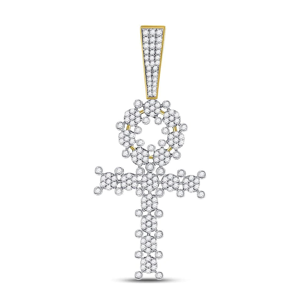 Men's Round Diamond Ankh Cross Charm Pendant in 10KT Gold