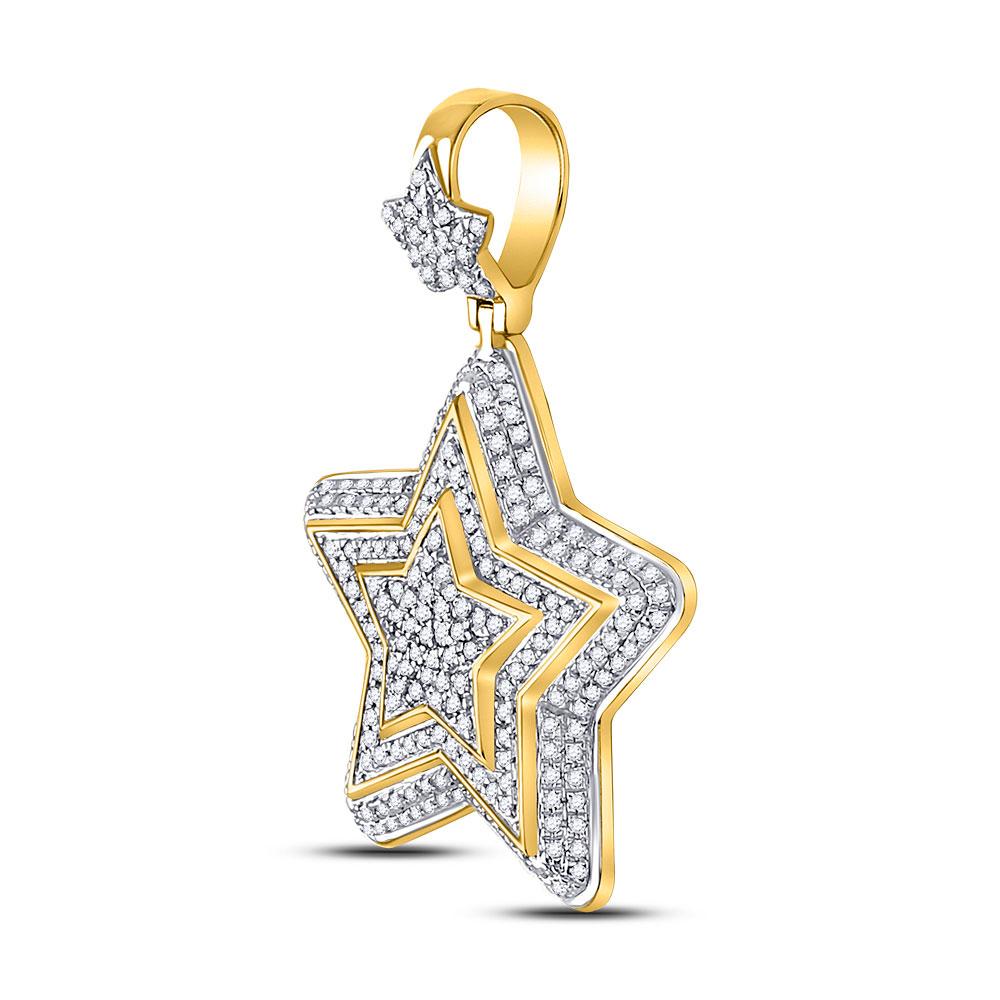 Men's Round Diamond Concentric Star Charm Pendant in 10KT Gold