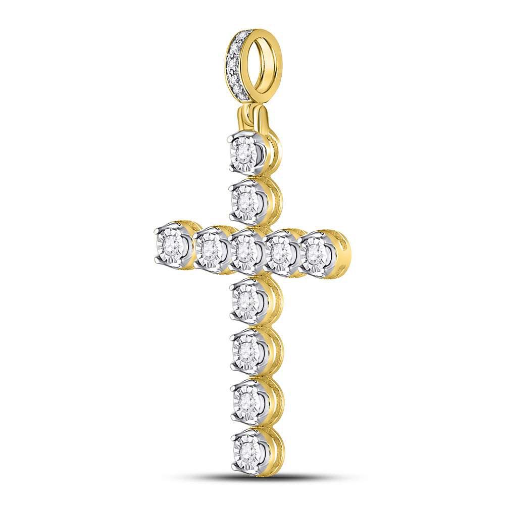 Men's Round Diamond Cross Charm Pendant in 10KT Gold