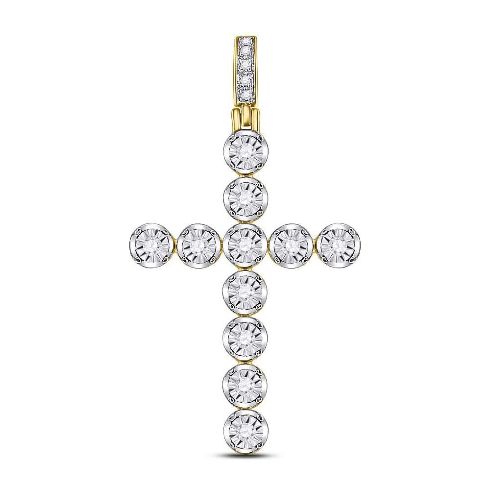 Men's Round Diamond Cross Charm Pendant in 10KT Gold