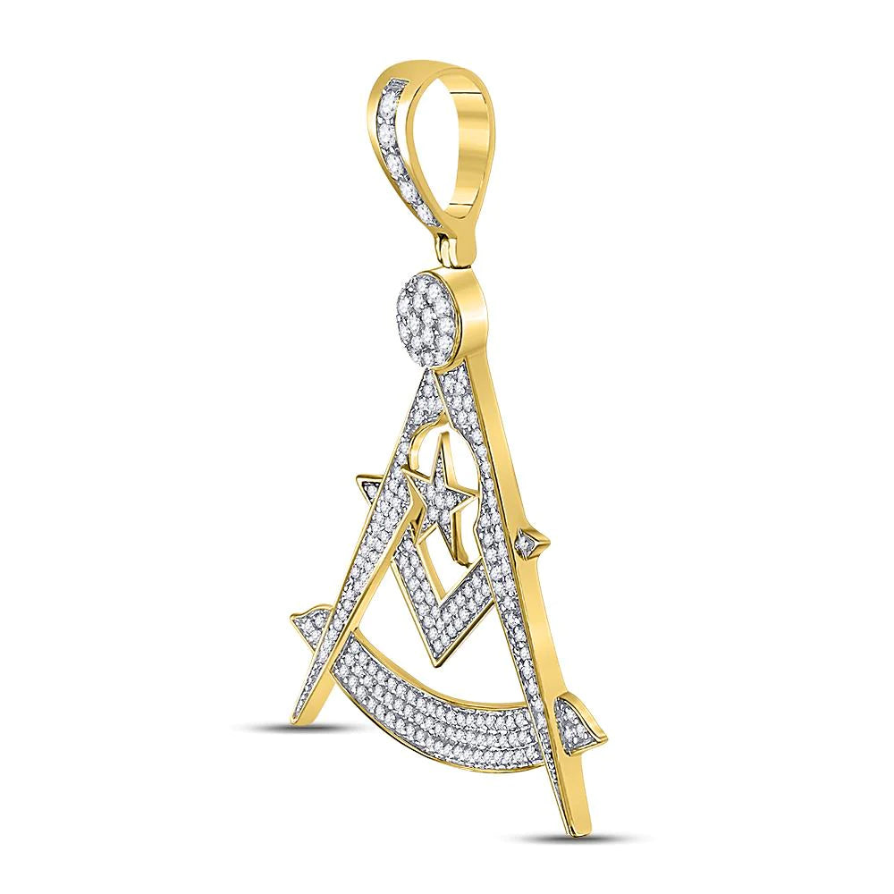 Gold Diamond Freemason Compass Charm Pendant - 10KT Gold