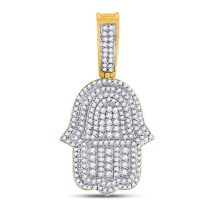 Men's Round Diamond Hamsa Fatima Hand Charm Pendant in 10KT Gold