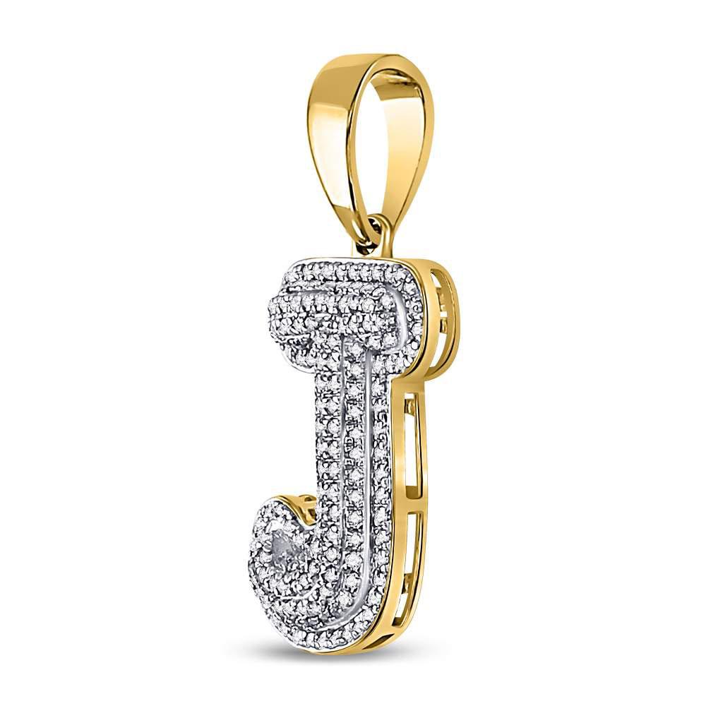 Gold Diamond Initial "J" letter Charm Pendant - 10KT Gold