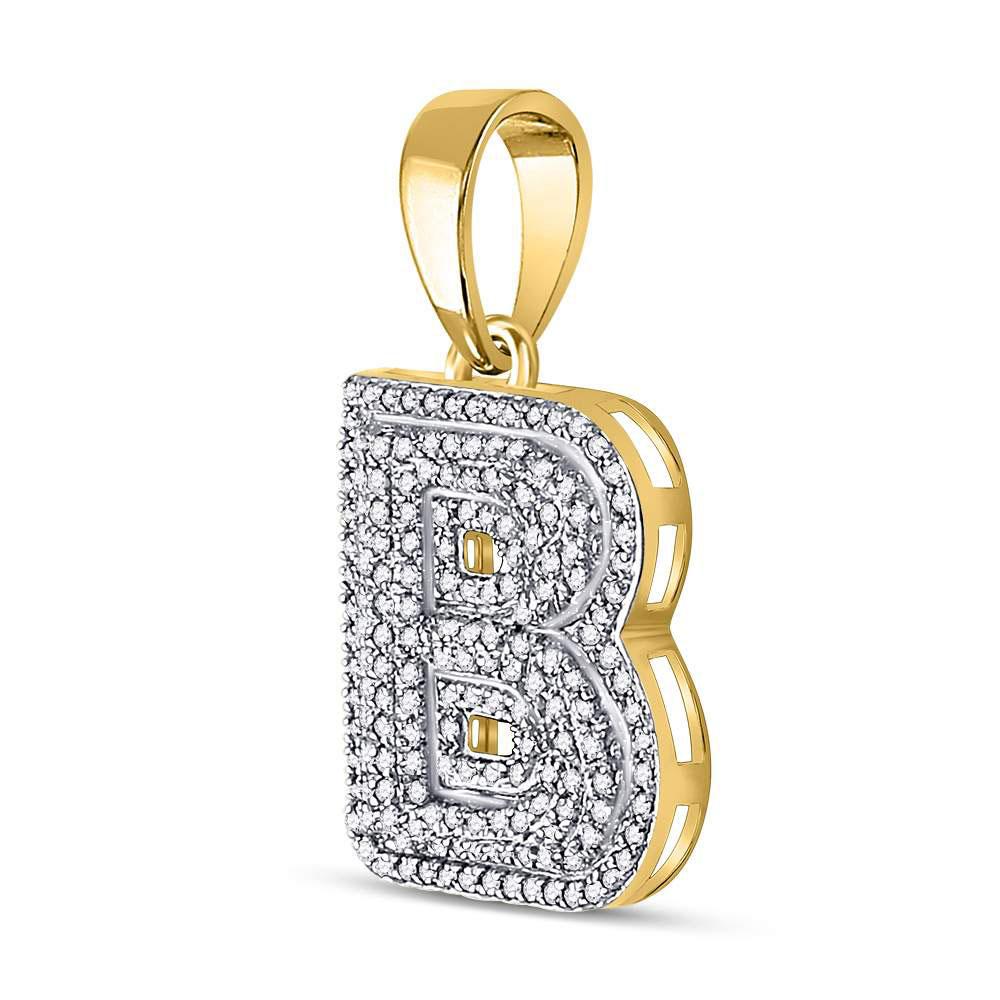 Gold Diamond Letter "B" Bubble Initial Charm Pendant - 10KT Gold