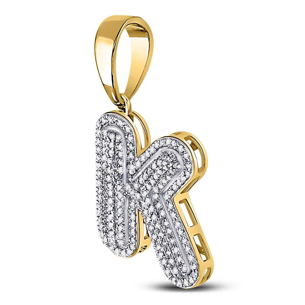 Gold Diamond Letter "K" Bubble Initial Charm Pendant - 10KT Gold