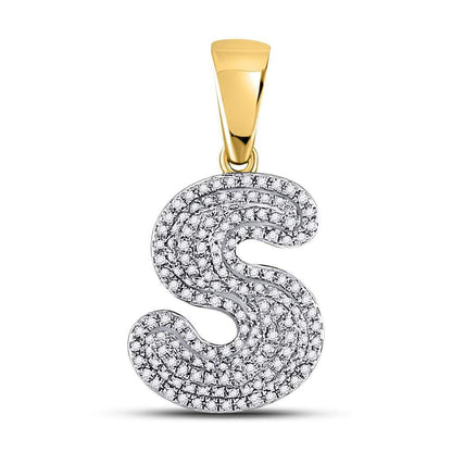 Gold Diamond Letter "S" Bubble Initial Charm Pendant - 10KT Gold