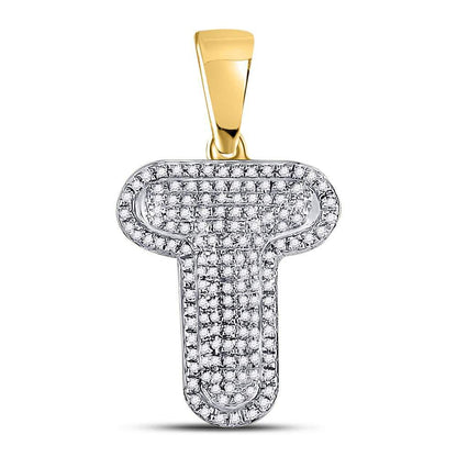 Gold Diamond Letter "T" Bubble Initial Charm Pendant - 10KT Gold