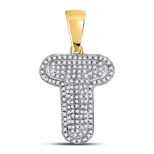 Gold Diamond Letter "T" Bubble Initial Charm Pendant - 10KT Gold