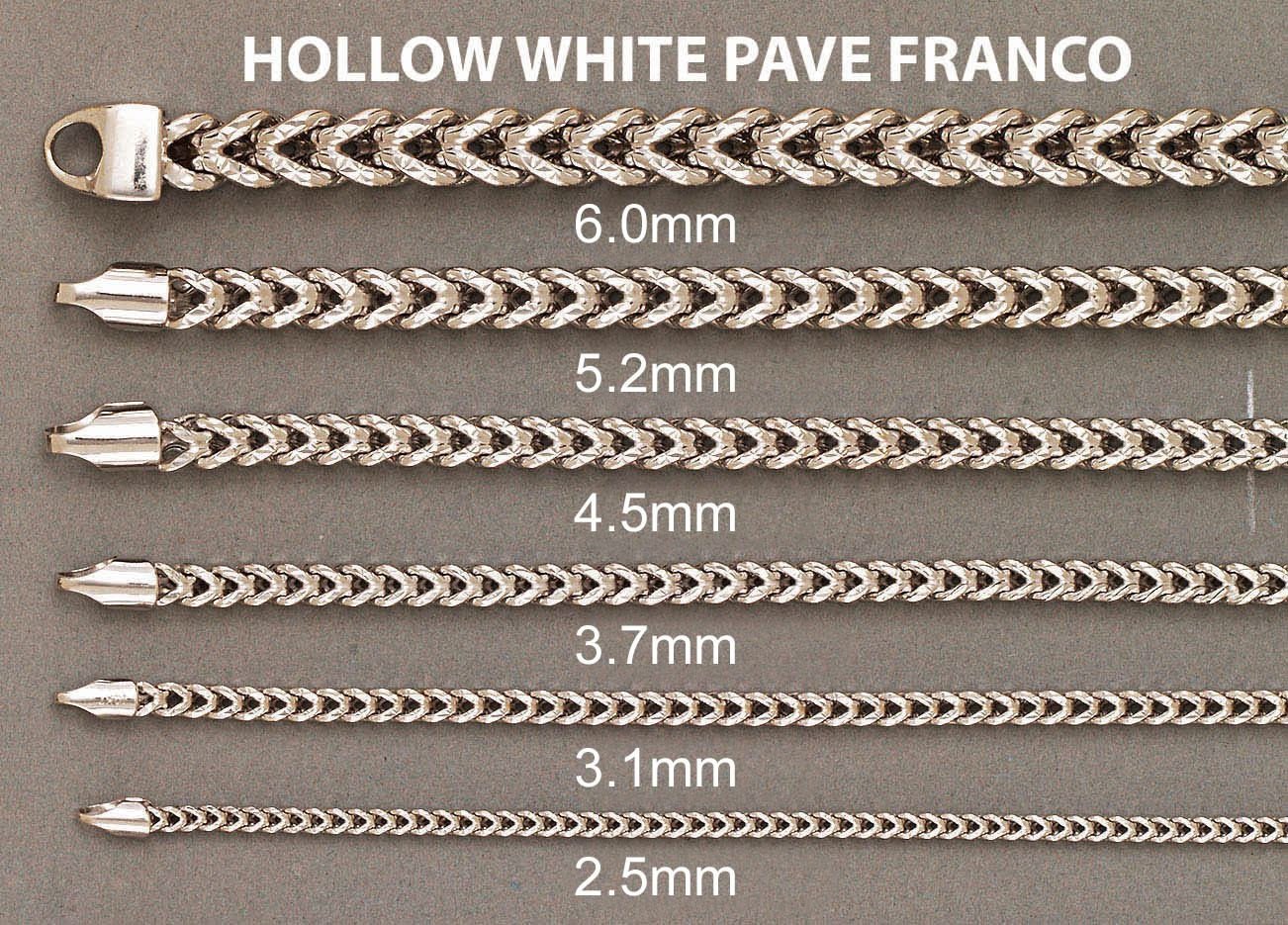 Gold Chain - Mens Hollow Diamond Cut Franco Chain 10K White Gold, close-up