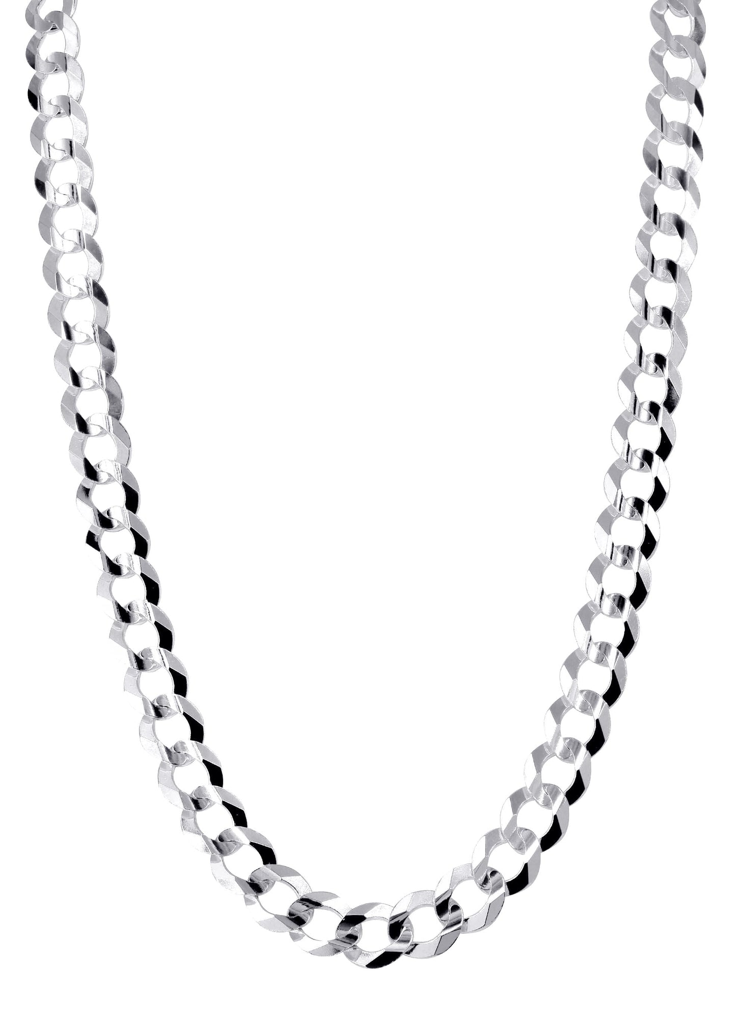 10K White Gold Solid Cuban Link Chain, front view on white background