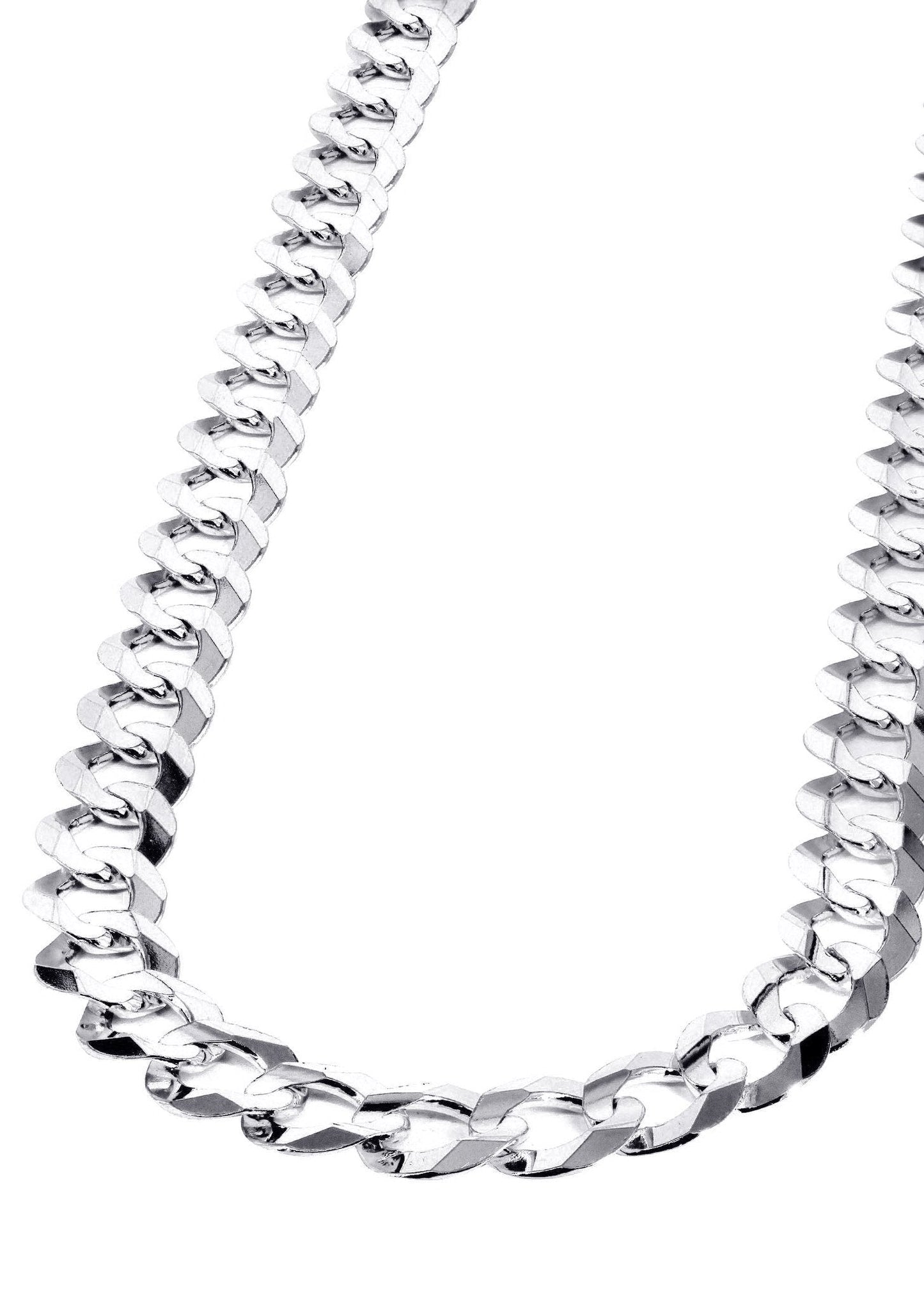 10K White Gold Solid Cuban Link Chain, close-up of the link detail