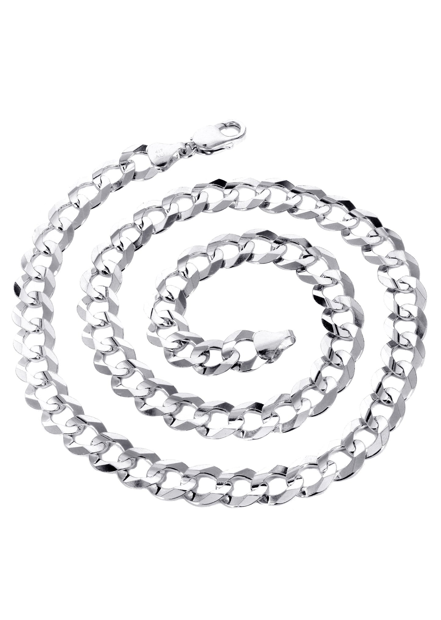 10K White Gold Solid Cuban Link Chain, full-length view