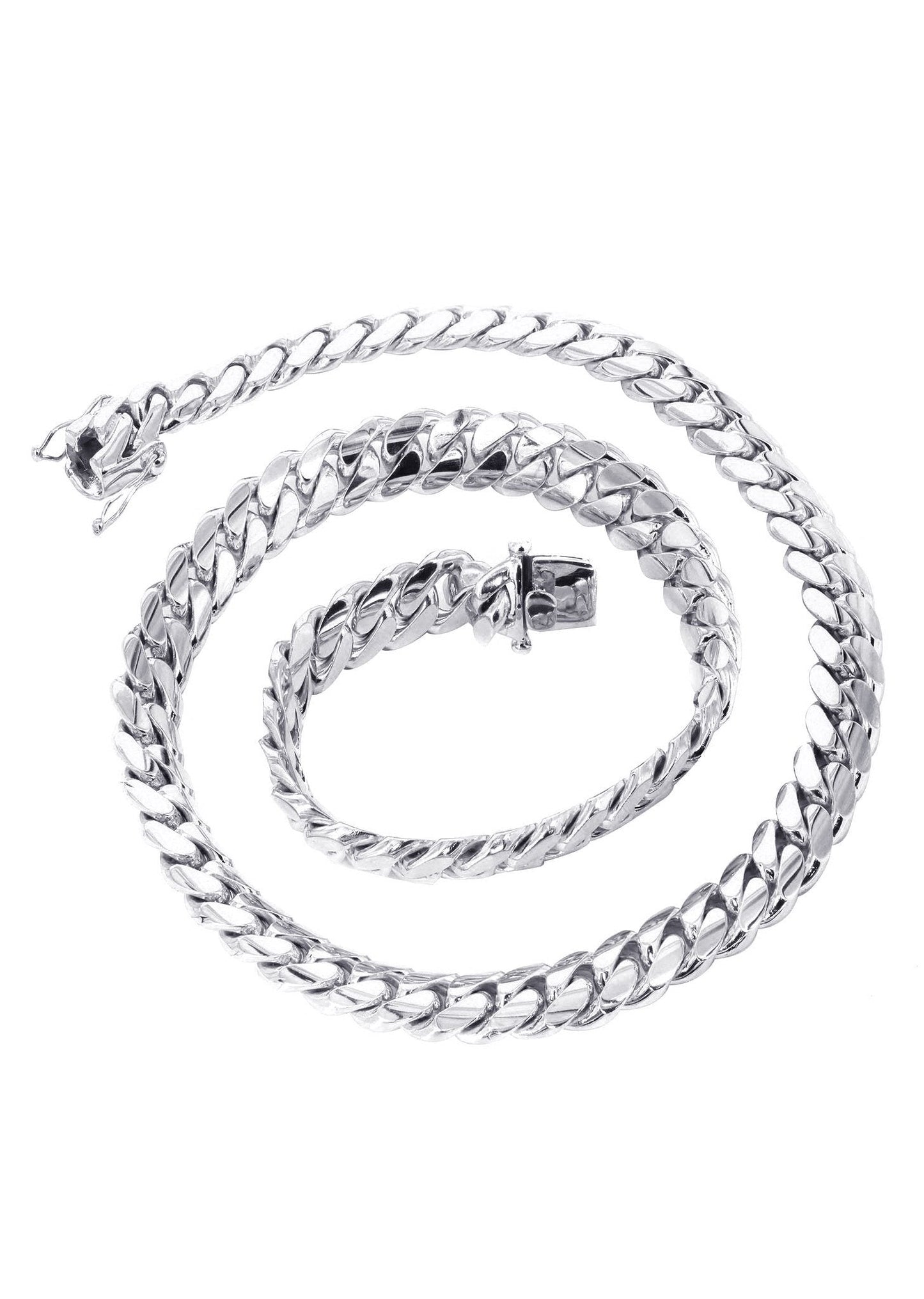 Mens White Gold Chain - Solid Miami Cuban Link 10K Gold