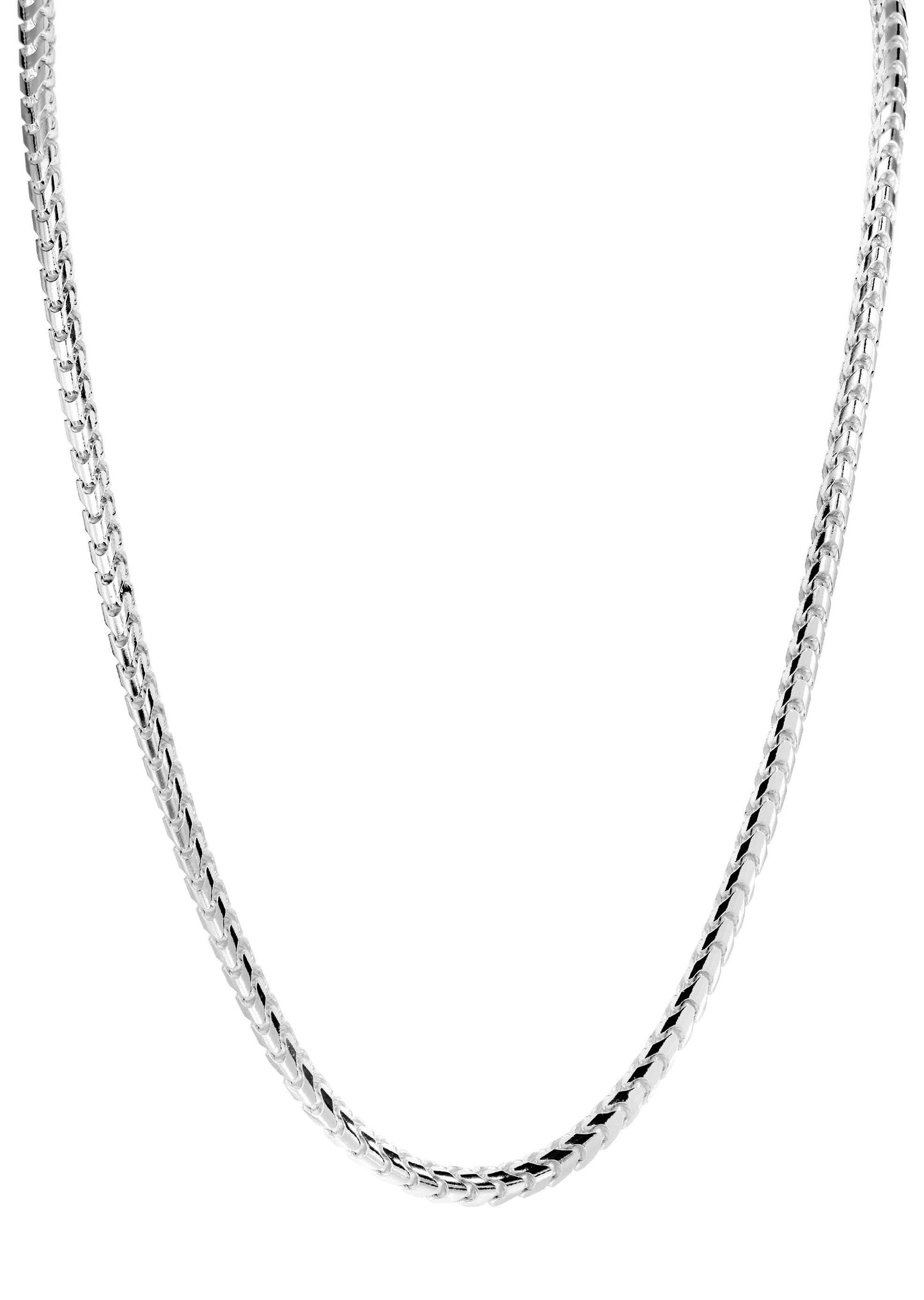10K White Gold Solid Franco Chain, front view on white background