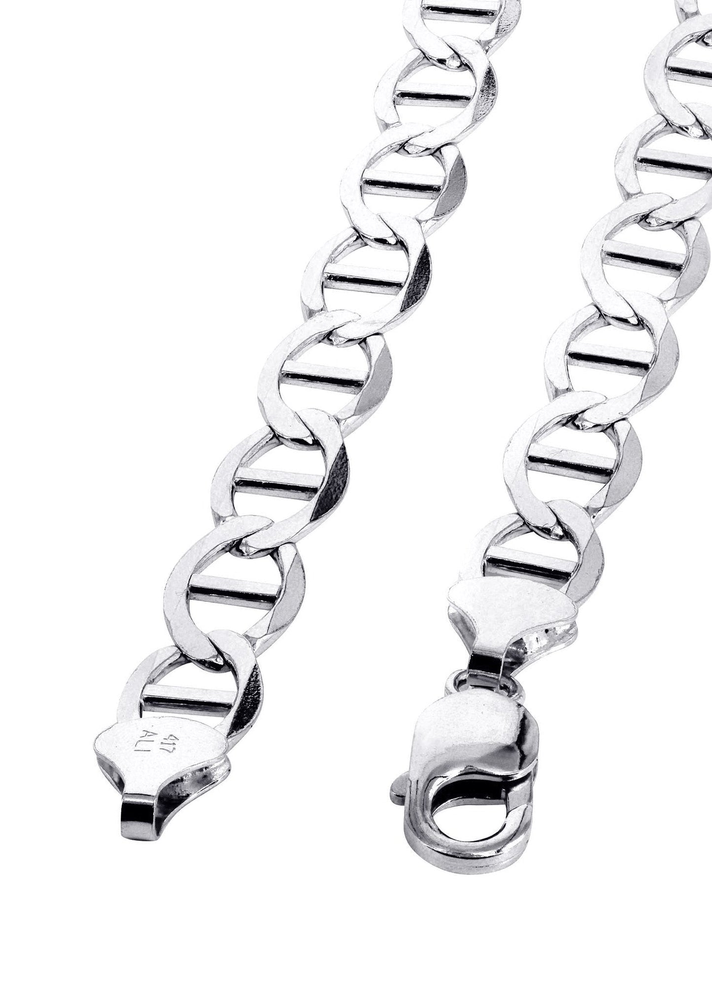 10K White Gold Solid Mariner Chain, alternate angle