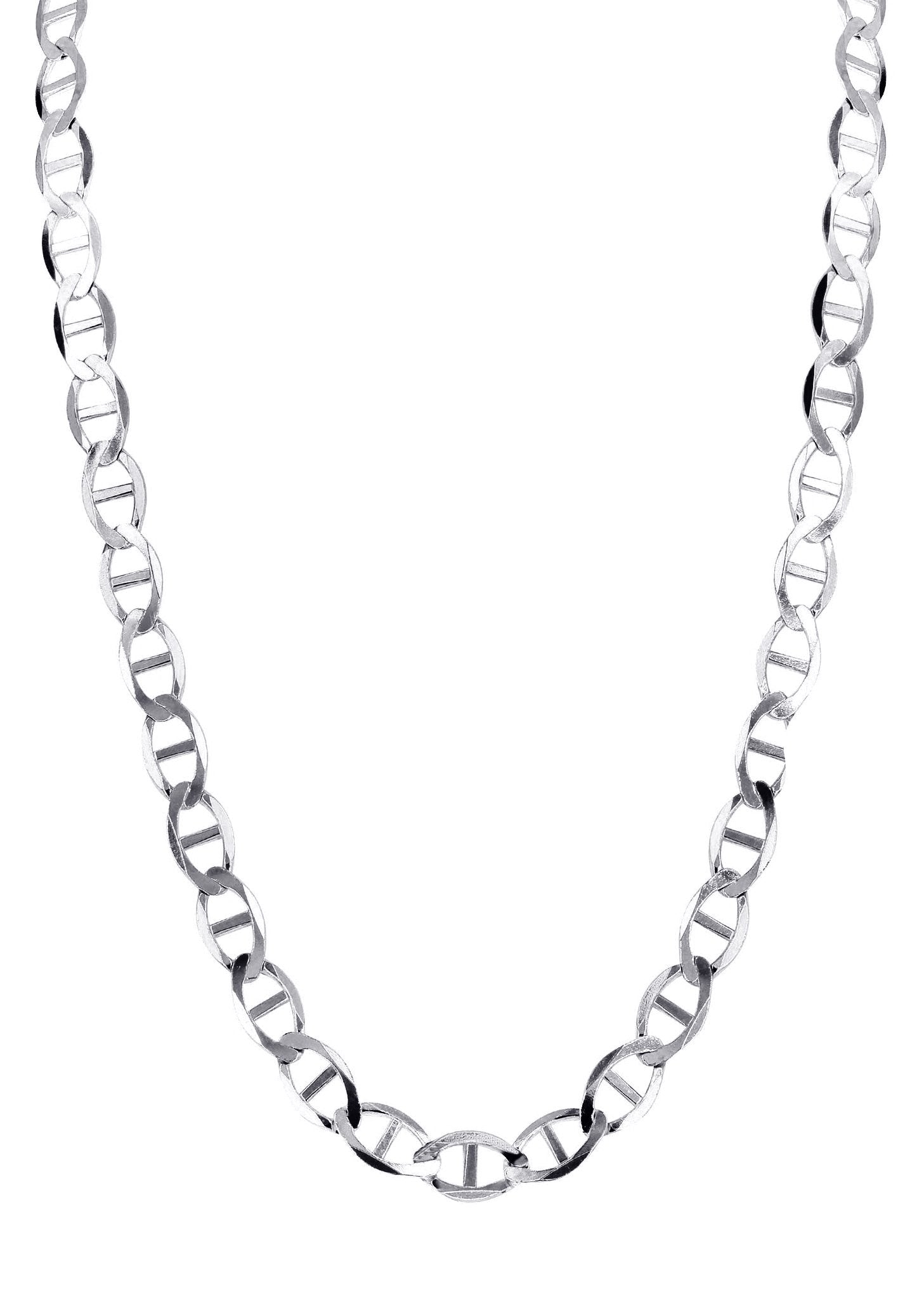 10K White Gold Solid Mariner Chain, front view on white background