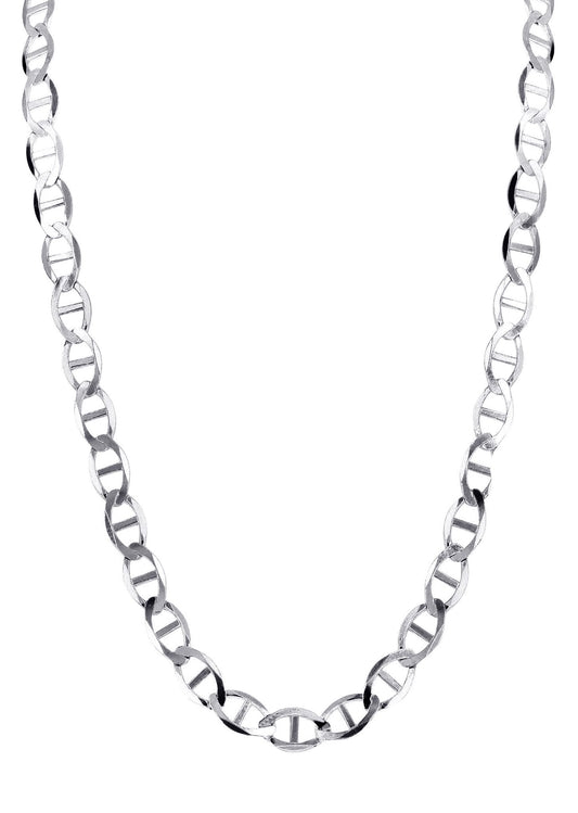 10K White Gold Solid Mariner Chain, front view on white background