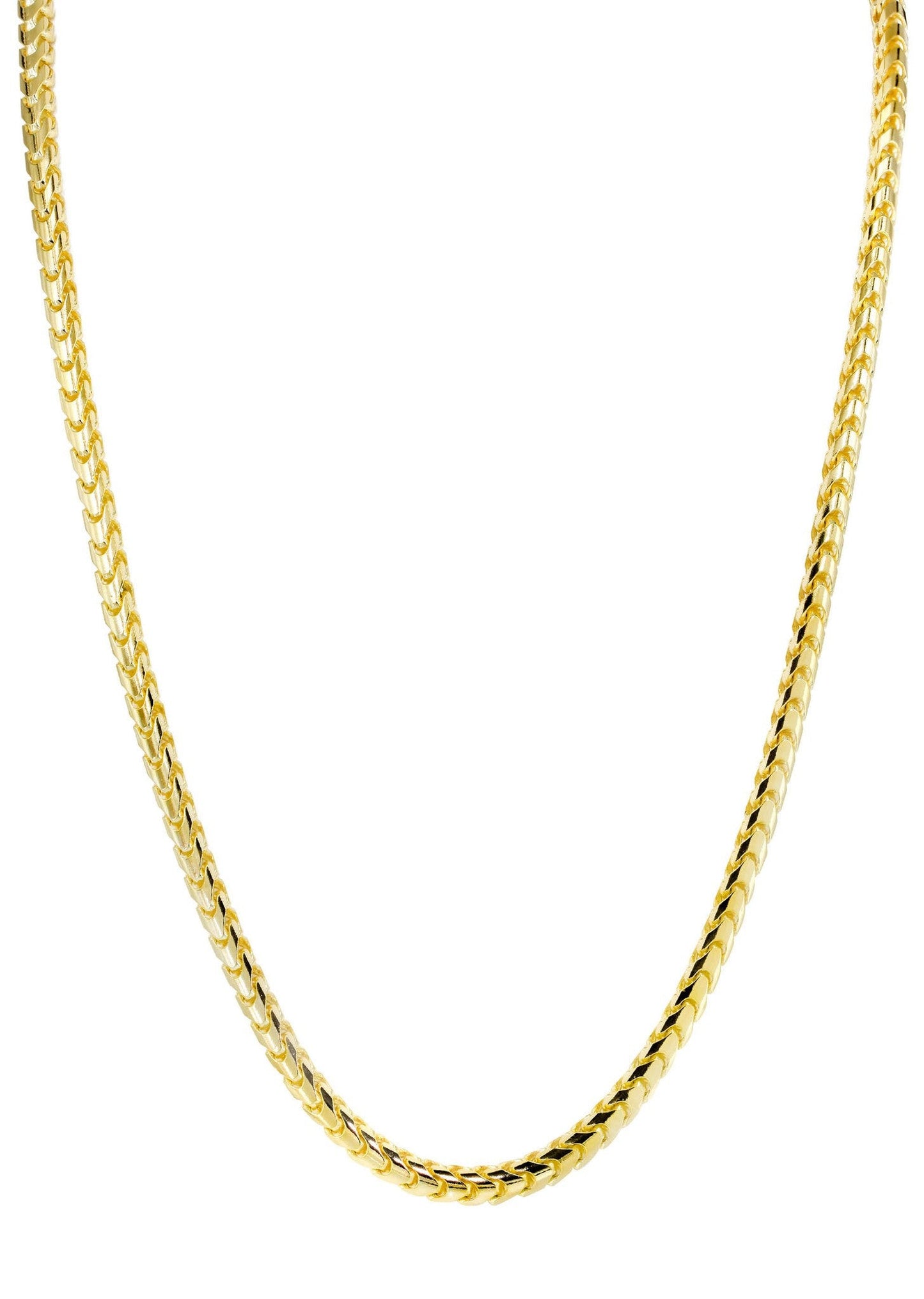 10K Yellow Gold Solid Franco Chain, front view on white background